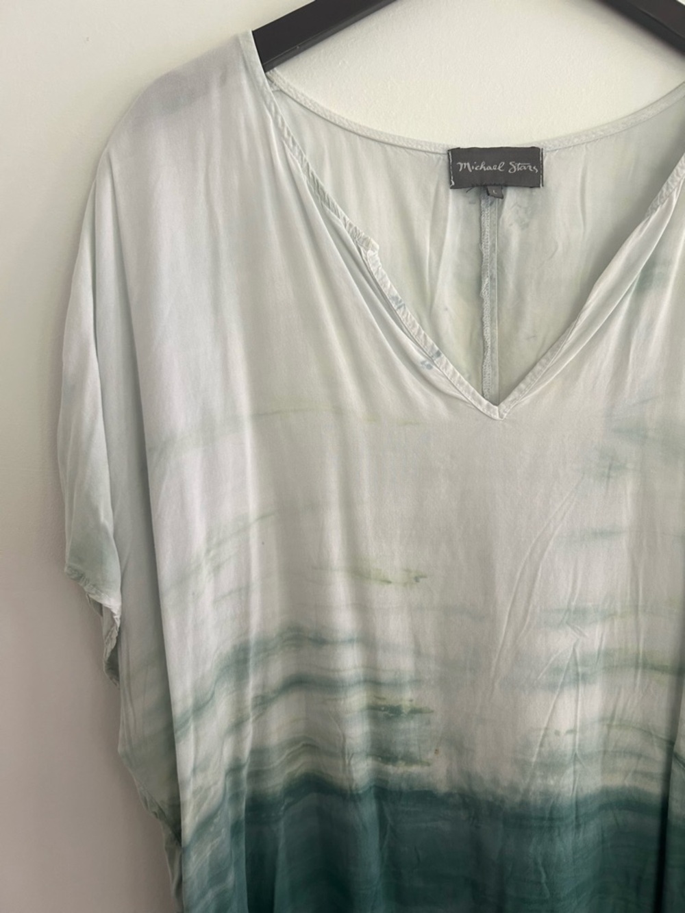 Michael Stars Women's Green Haze Wash Short Sleeve Peasant Top Size Large - Picture 2 of 10